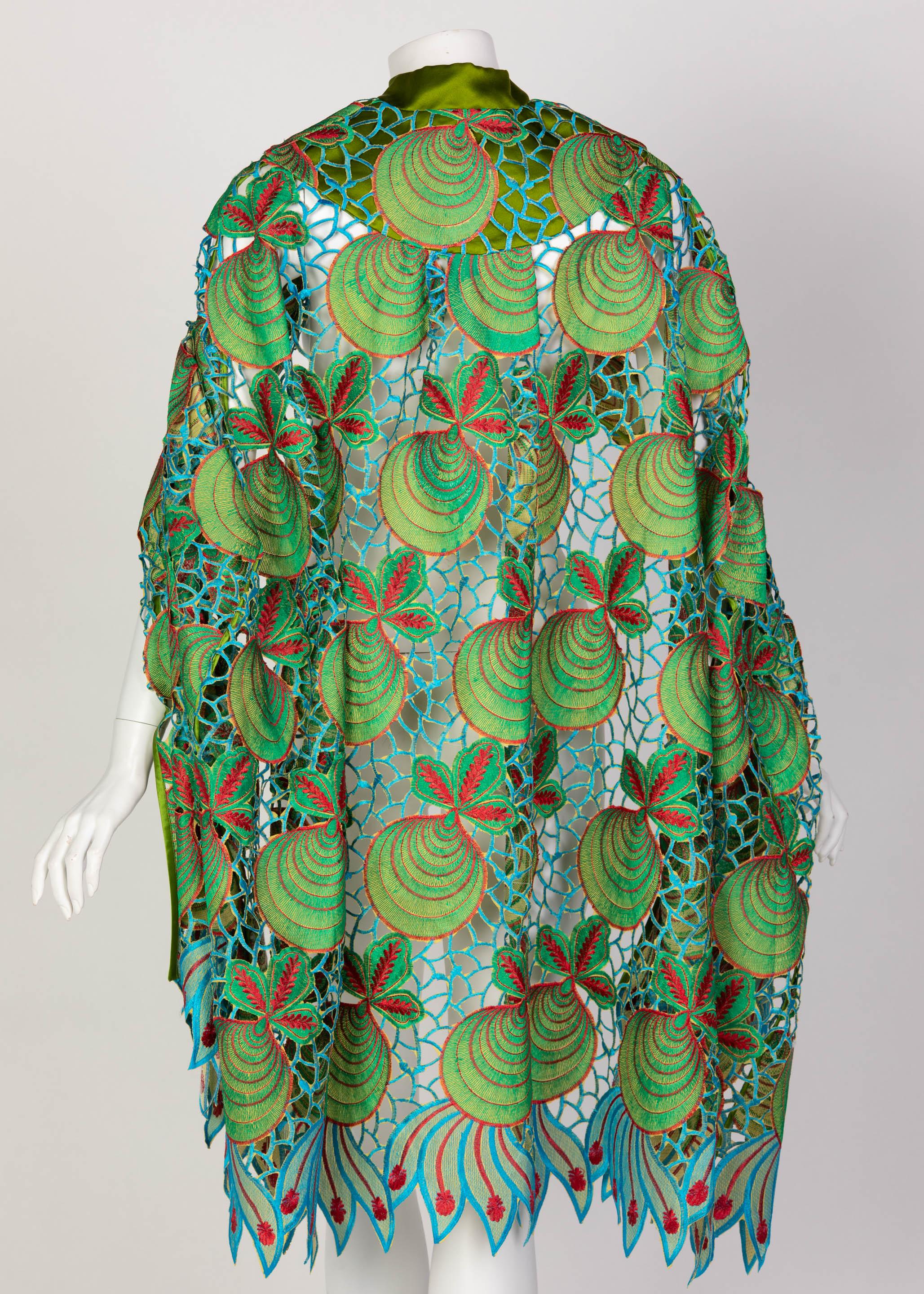 Duro Olowu Green Blue Red Cut Out Silk Lace Cape, 2012 In Excellent Condition For Sale In Boca Raton, FL