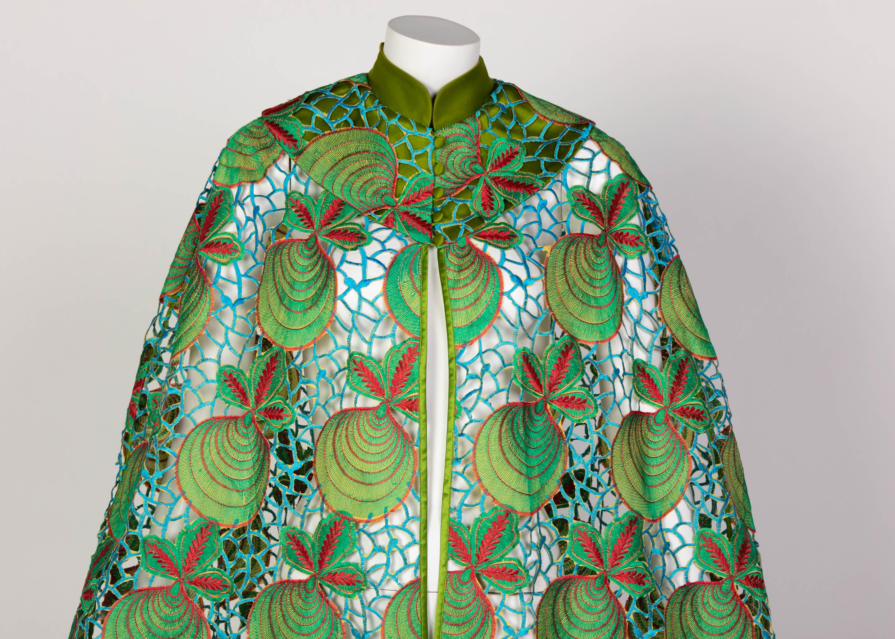 Duro Olowu Green Blue Red Cut Out Silk Lace Cape, 2012 For Sale 4