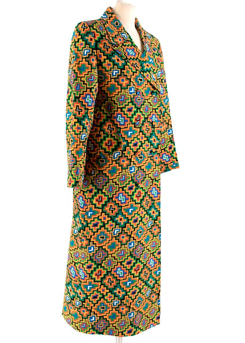 Duro Olowu Multicoloured Pattern Maxi Coat

- Double breasted style
- Lapels
- Four button fastening
- Shoulder pads
- Two front pockets with flaps
- Light/Mid-weight coat

Material
- Rayon outer
- Silk lining
- Dry clean only

Made in
