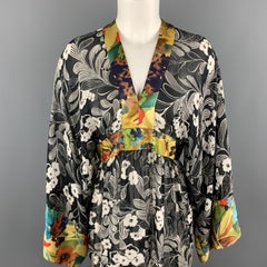 DURO OLOWU Size 4 Black & White Floral Chiffon Silk Trim Dress