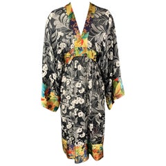 DURO OLOWU Size 4 Black & White Floral Chiffon Silk Trim Dress