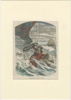 Durouf & Wife’s Channel Balloon Crash – 19th-Century Hand-Coloured Engraving
