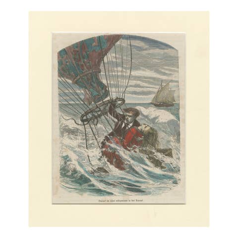 Durouf & Wife’s Channel Balloon Crash – 19th-Century Hand-Coloured Engraving