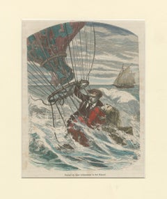 Durouf & Wife's Channel Balloon Crash - Gravure à la main du 19e siècle