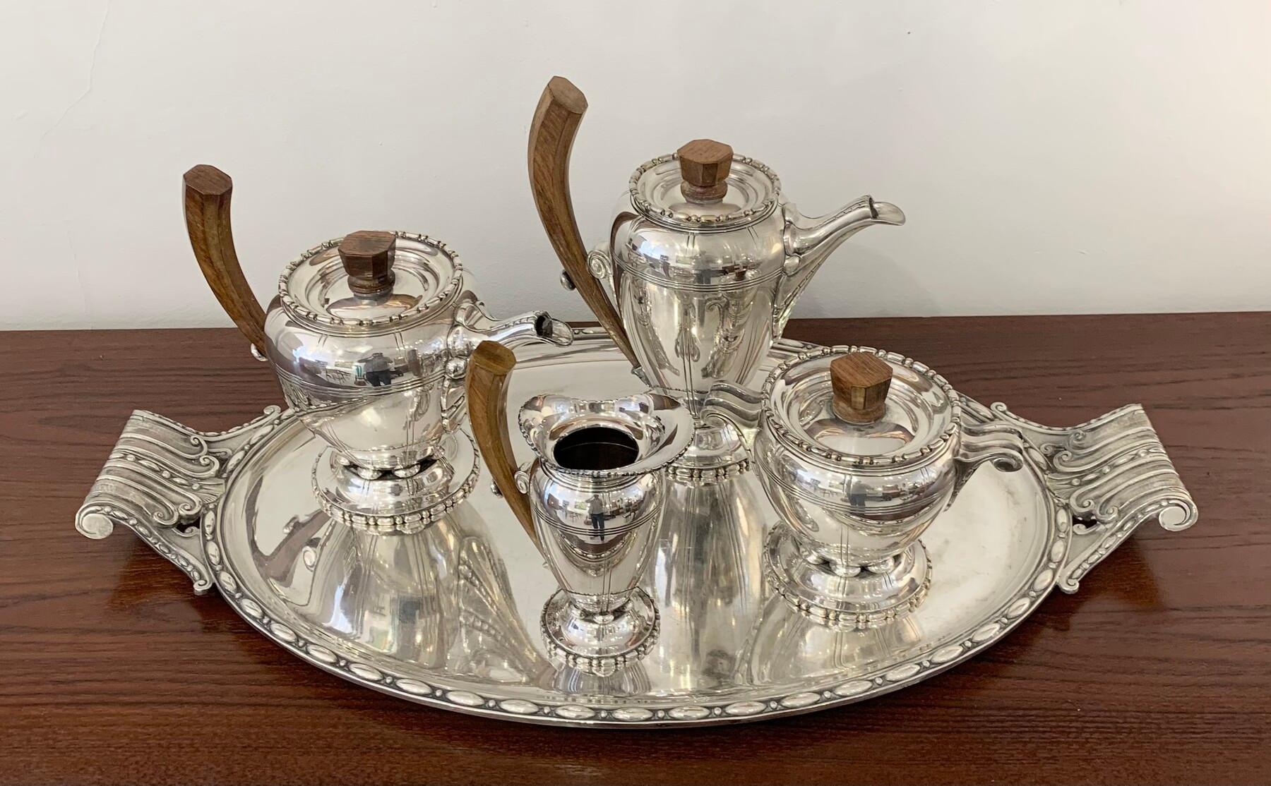 Durousseau & Raynaud Hallmarked Art Deco Silver Plated Service Set, France In Good Condition For Sale In Brussels, BE