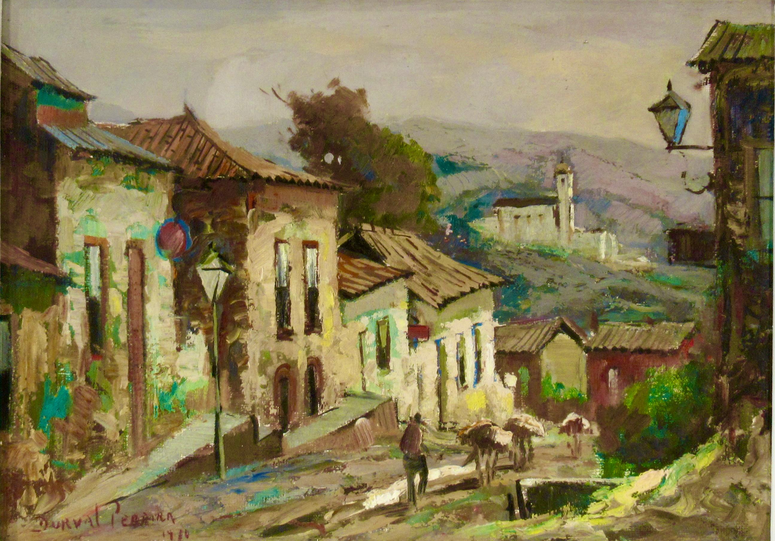 Scène de village avec Church's - Painting de DURVAL PEREIRA