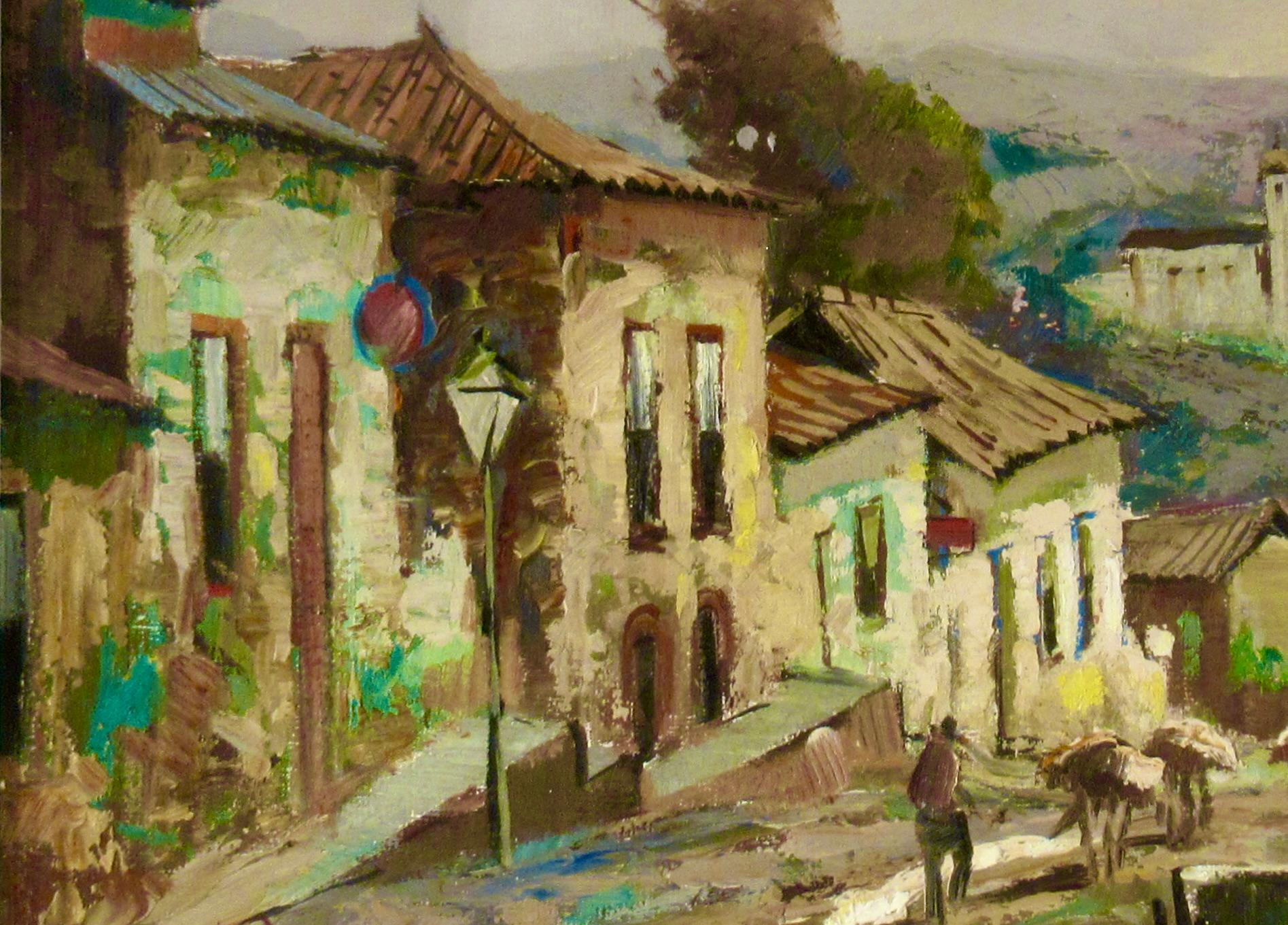 Scène de village avec Church's - Impressionnisme Painting par DURVAL PEREIRA