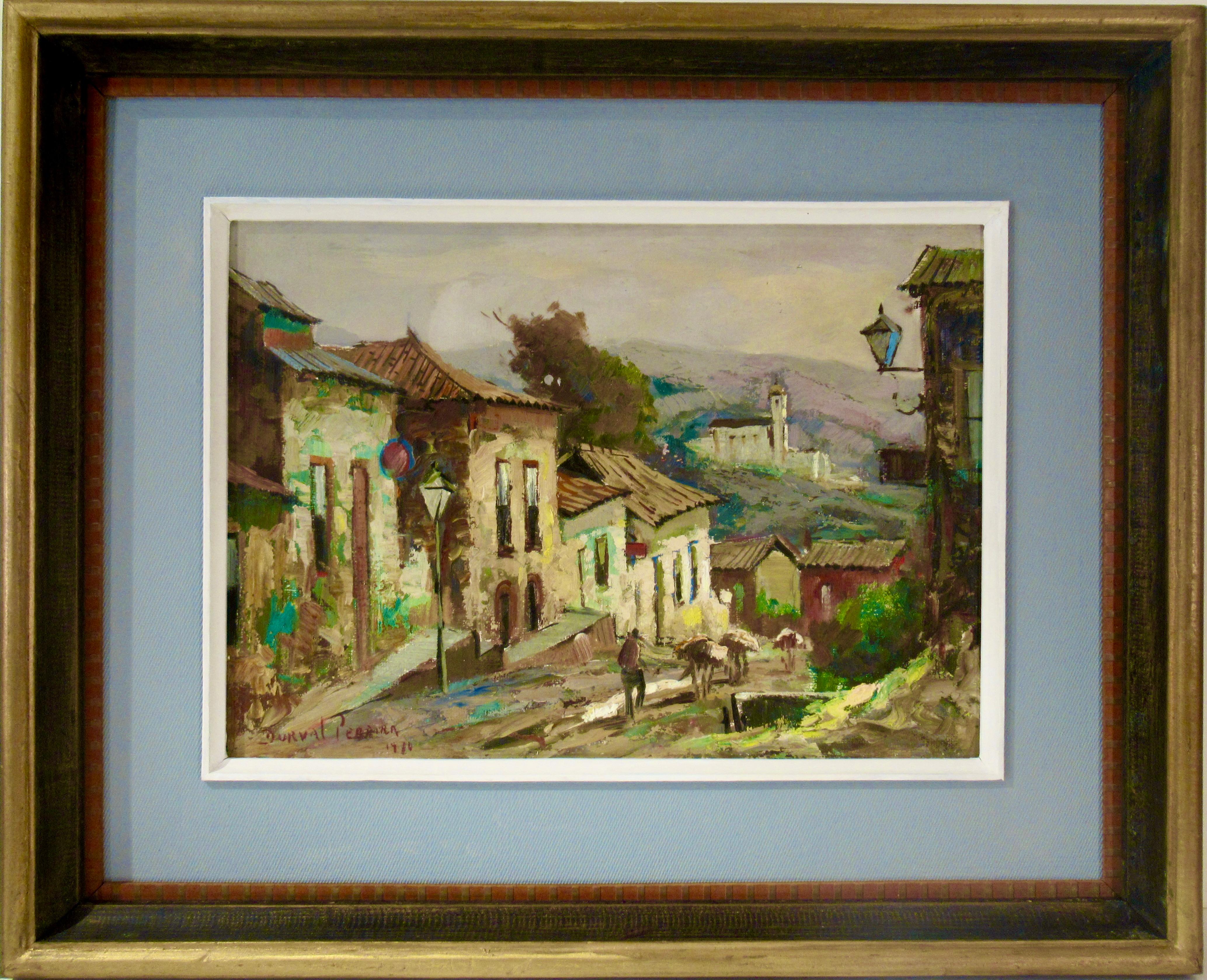 Figurative Painting DURVAL PEREIRA - Scène de village avec Church's