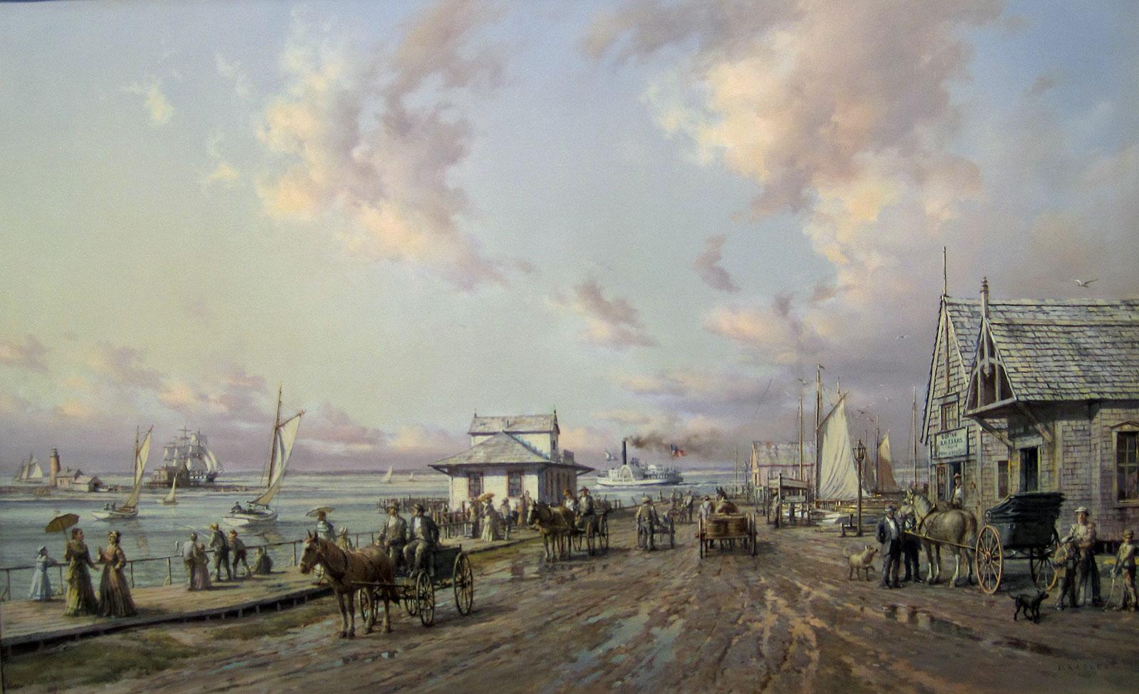 Dusan Kadlec Landscape Painting - Steamboat Wharf, Nantucket, Massachusetts, c. 1880's