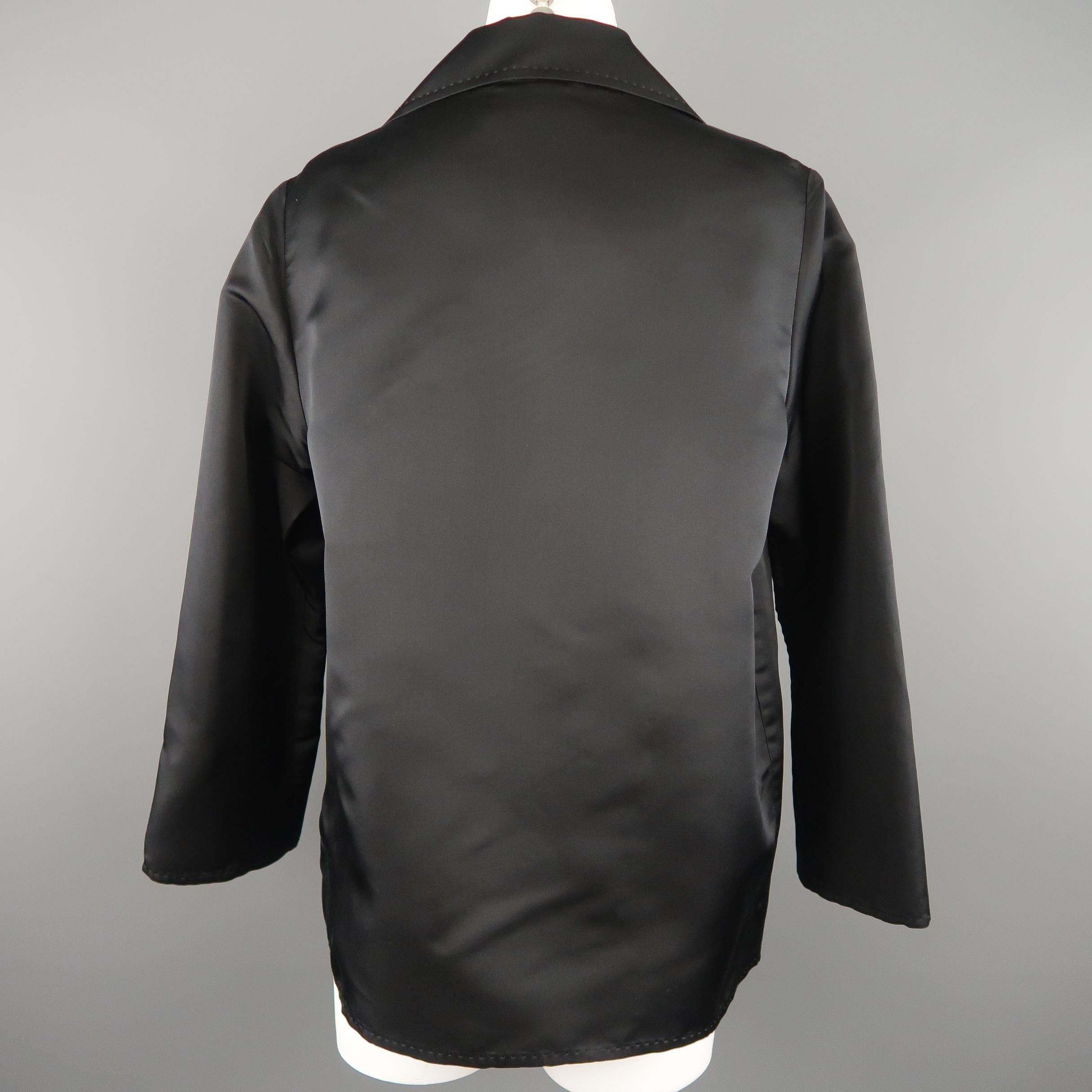 Women's DUSAN Size M Black Silk Satin Collared Open Front Jacket