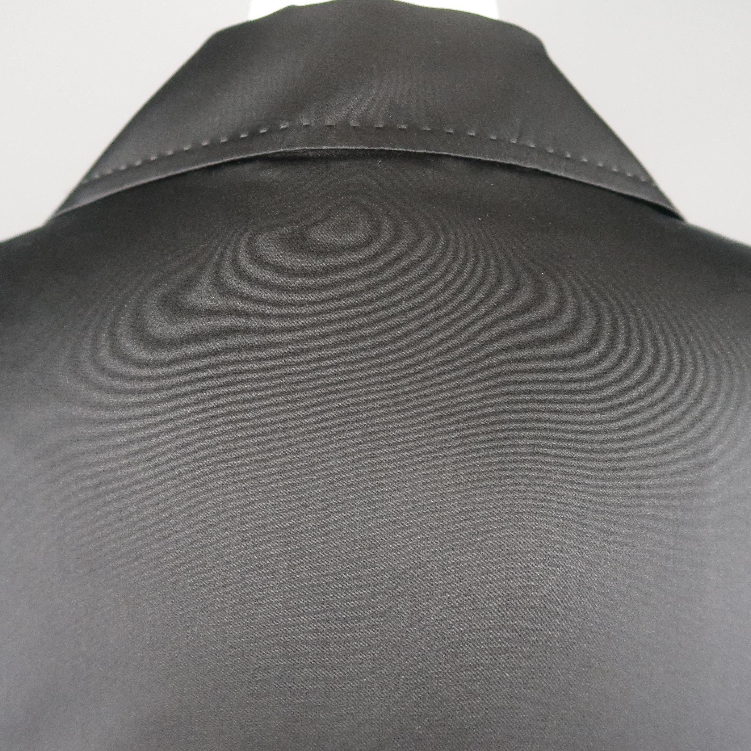 DUSAN Size M Black Silk Satin Collared Open Front Jacket 1