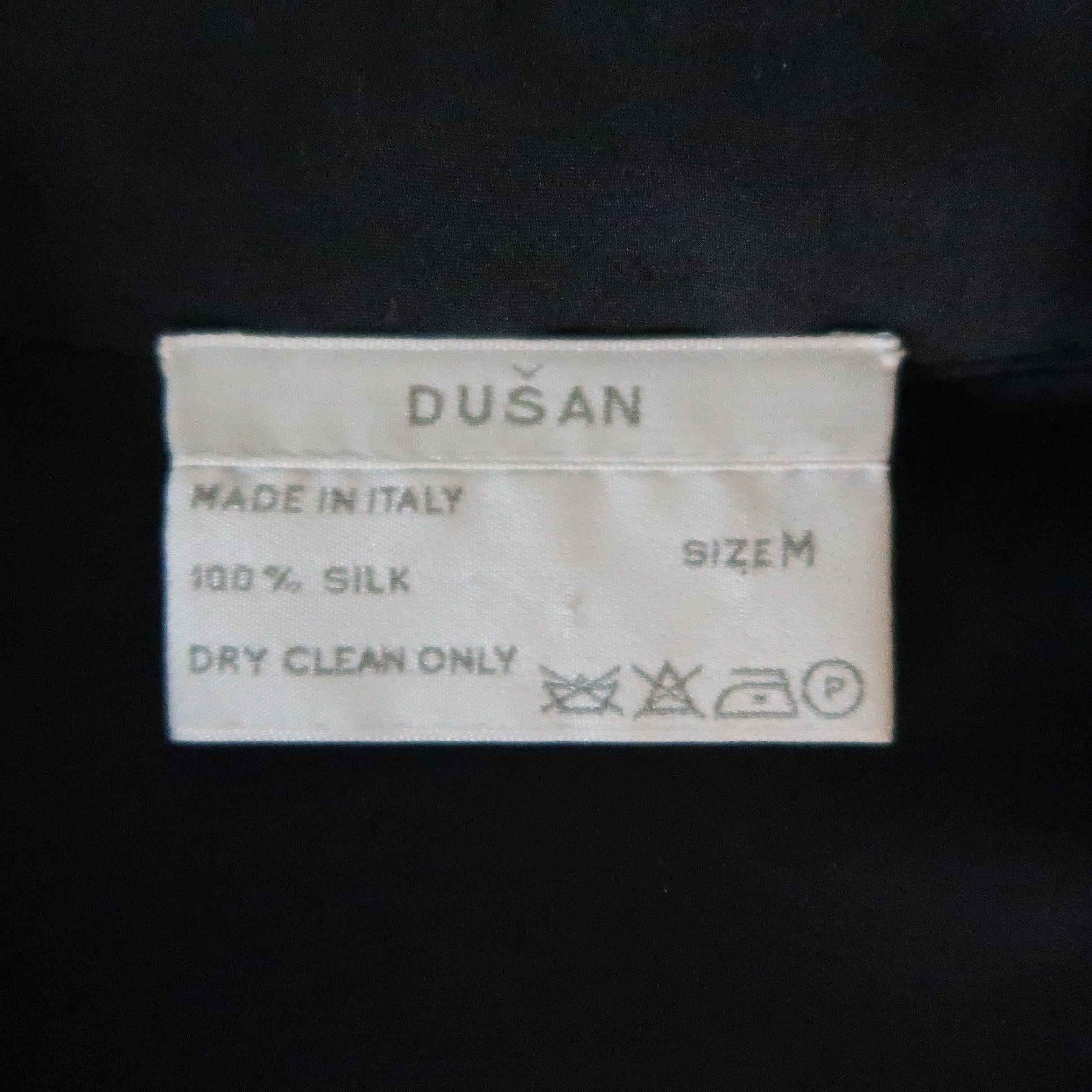 DUSAN Size M Black Silk Satin Collared Open Front Jacket 2