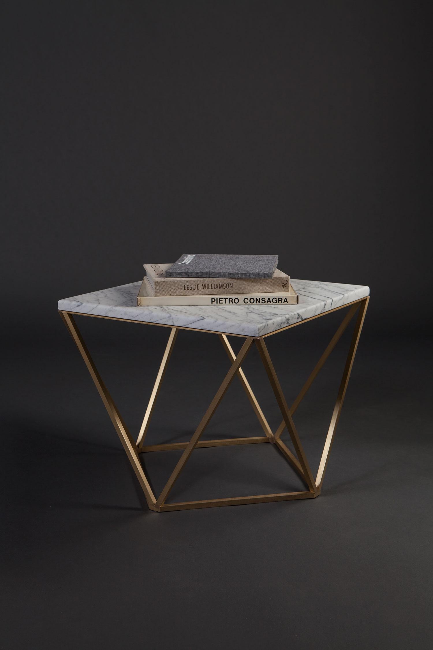Dusk Coffee Table, Large in Honed White Marble and Brushed Brass In New Condition In Brooklyn, NY