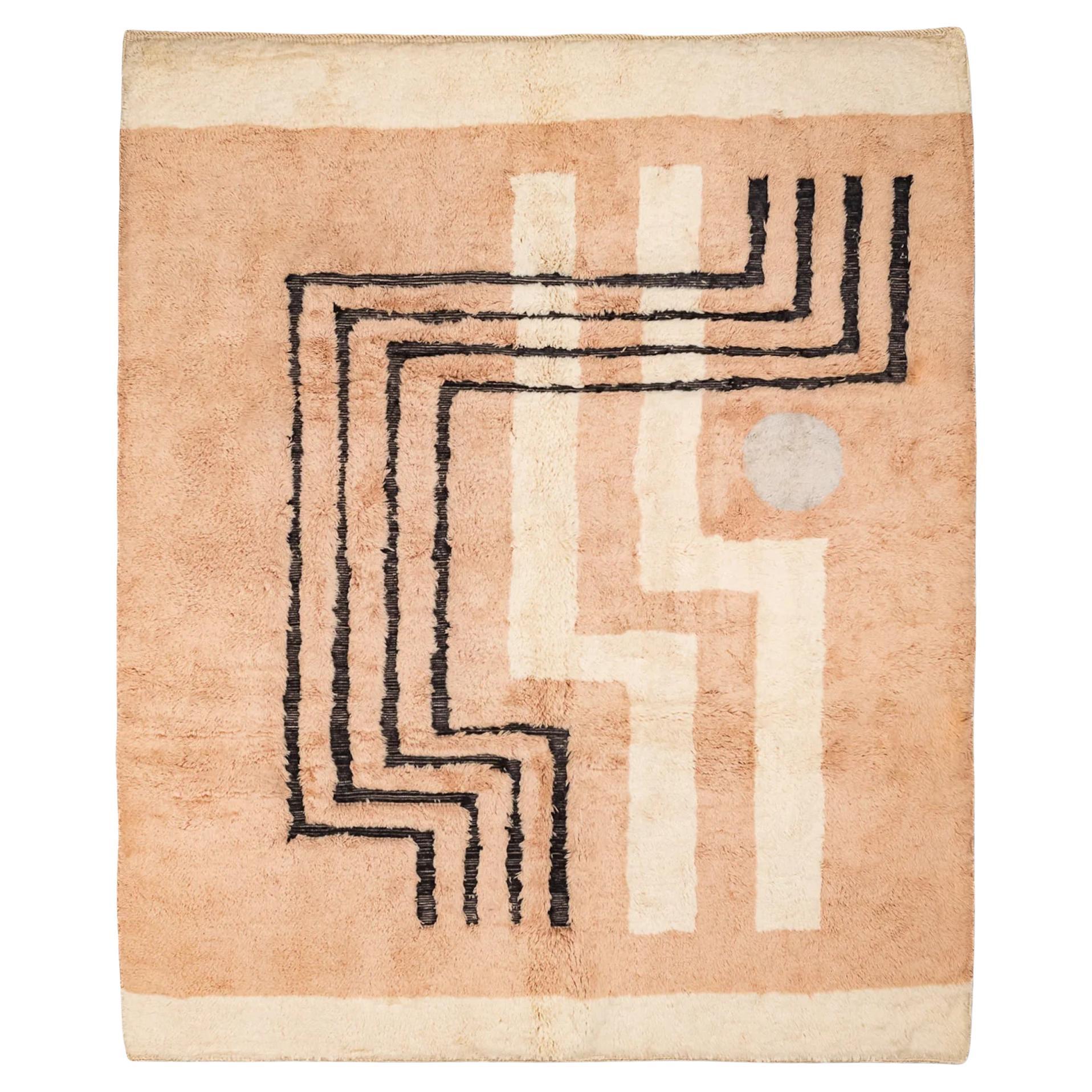 Dusk, Peach And Beige, Authentic Premium Shag, All-Natural Wool Moroccan Rug