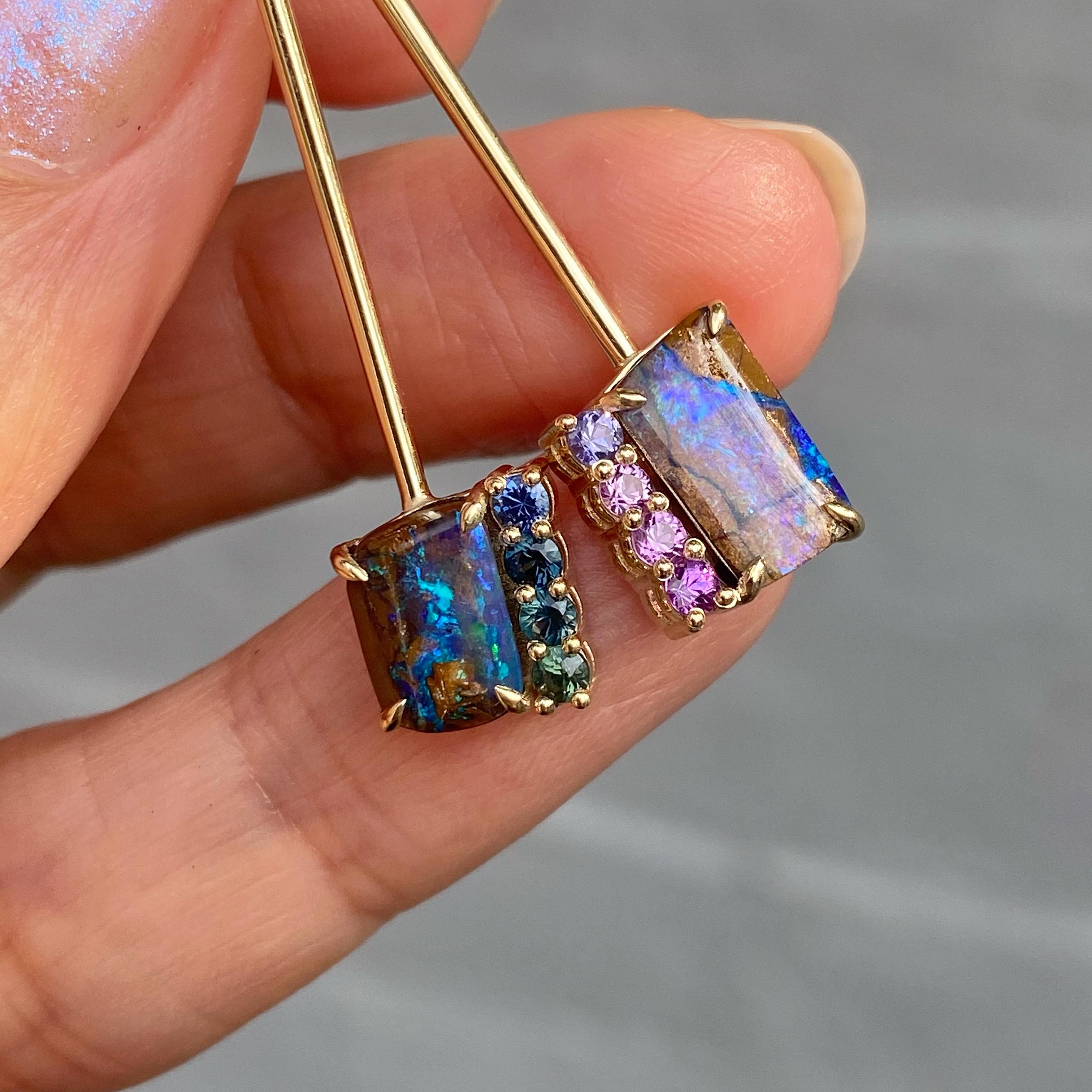 Dusk to Dreams Sapphire and Purple Opal Gold Drop Earrings by NIXIN Jewelry In New Condition For Sale In Los Angeles, CA