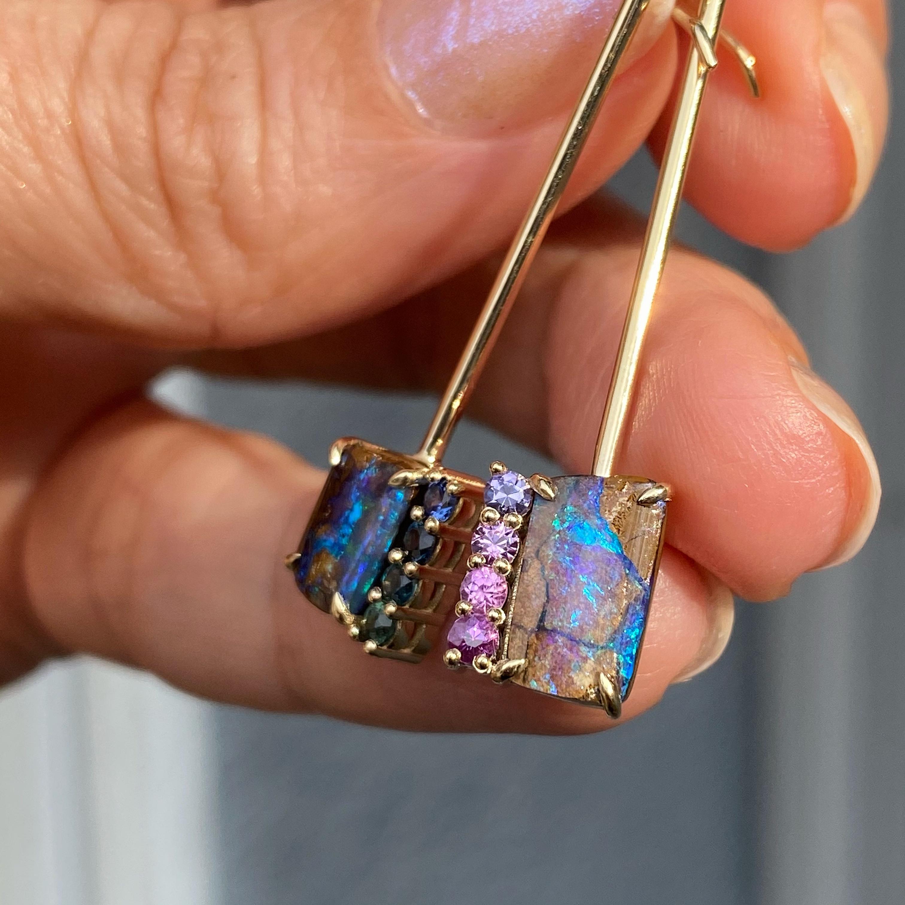 Women's Dusk to Dreams Sapphire and Purple Opal Gold Drop Earrings by NIXIN Jewelry For Sale