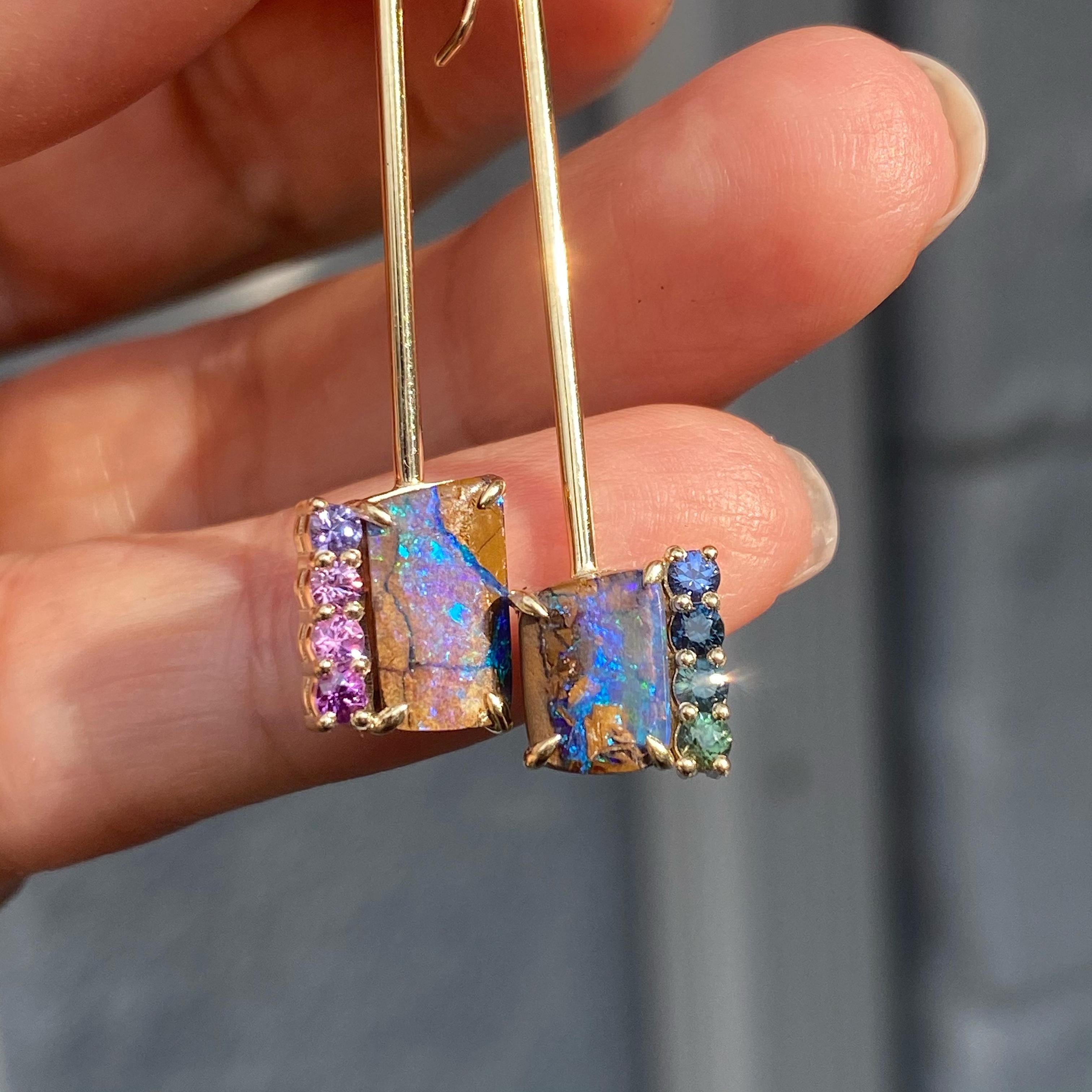 Pendants d'oreilles en or Dusk to Dreams Saphir et Opale violette par NIXIN Jewelry en vente 3