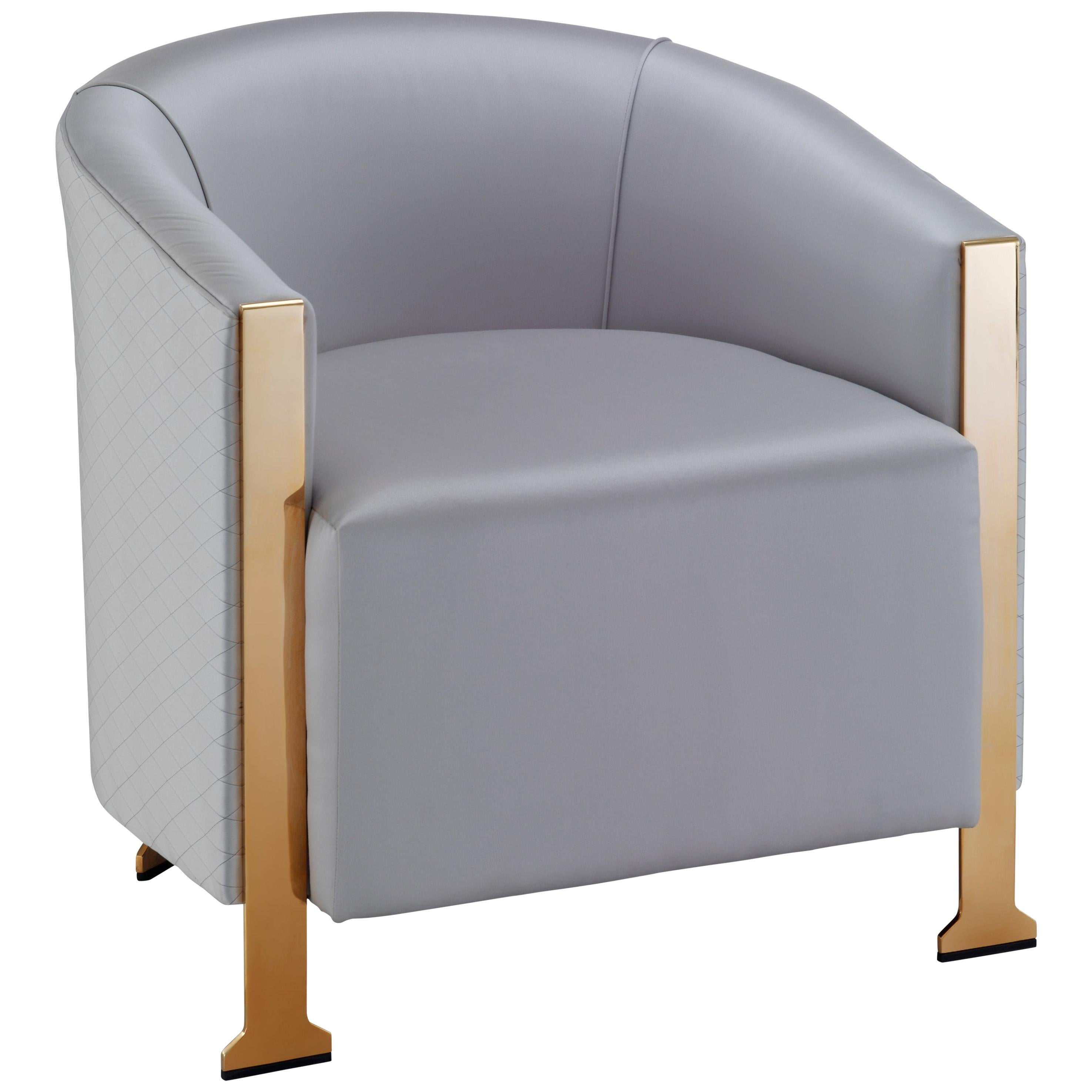 Dusk Tub Chair - Formal Modern Armchair on Sculptural Metal Legs For Sale