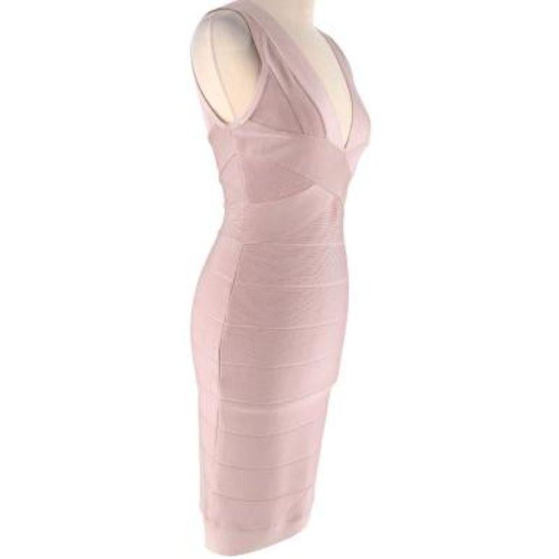 Beige Dusky Pink Stretch Knit Bandage Dress For Sale