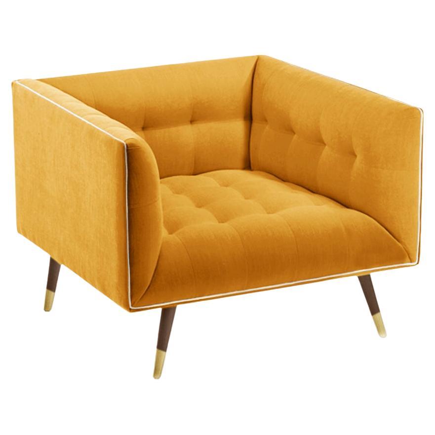 Sillón Polvo con Fresno de Haya-056-1, Latón Pulido y Maíz