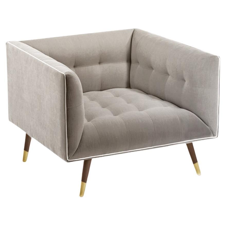 Sillón Polvo con Fresno de Haya-056-1, Latón Pulido y Ratón París