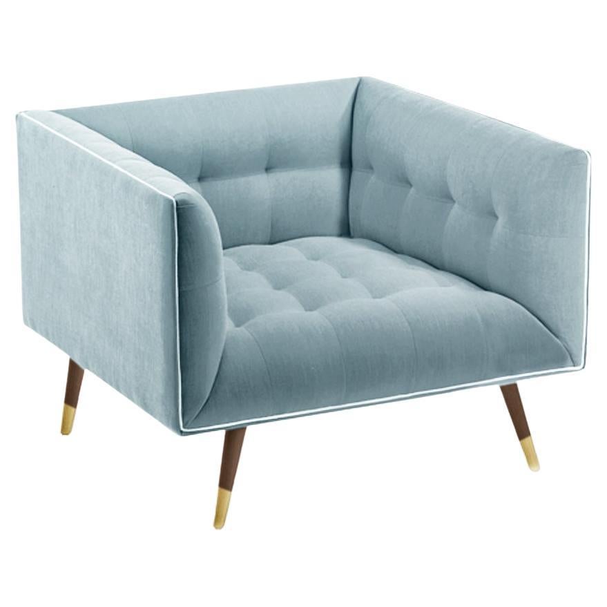 Sillón Polvo con Fresno de Haya-056-1, Latón Pulido y Safira París