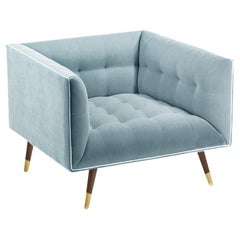 Sillón Polvo con Fresno de Haya-056-1, Latón Pulido y Safira París