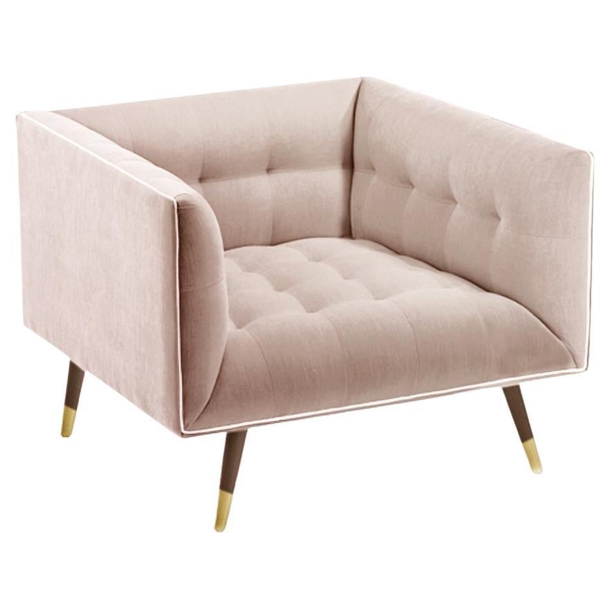 Sillón Polvo con Fresno de Haya-056-1, Latón Pulido y Flor de Vigo