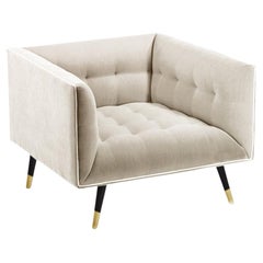 Dust Armchair with Beech Ash-056-5, Polished Brass and Boucle Snow