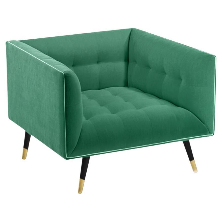 Dust Armchair with Beech Ash-056-5, Polished Brass and Paris Green For Sale