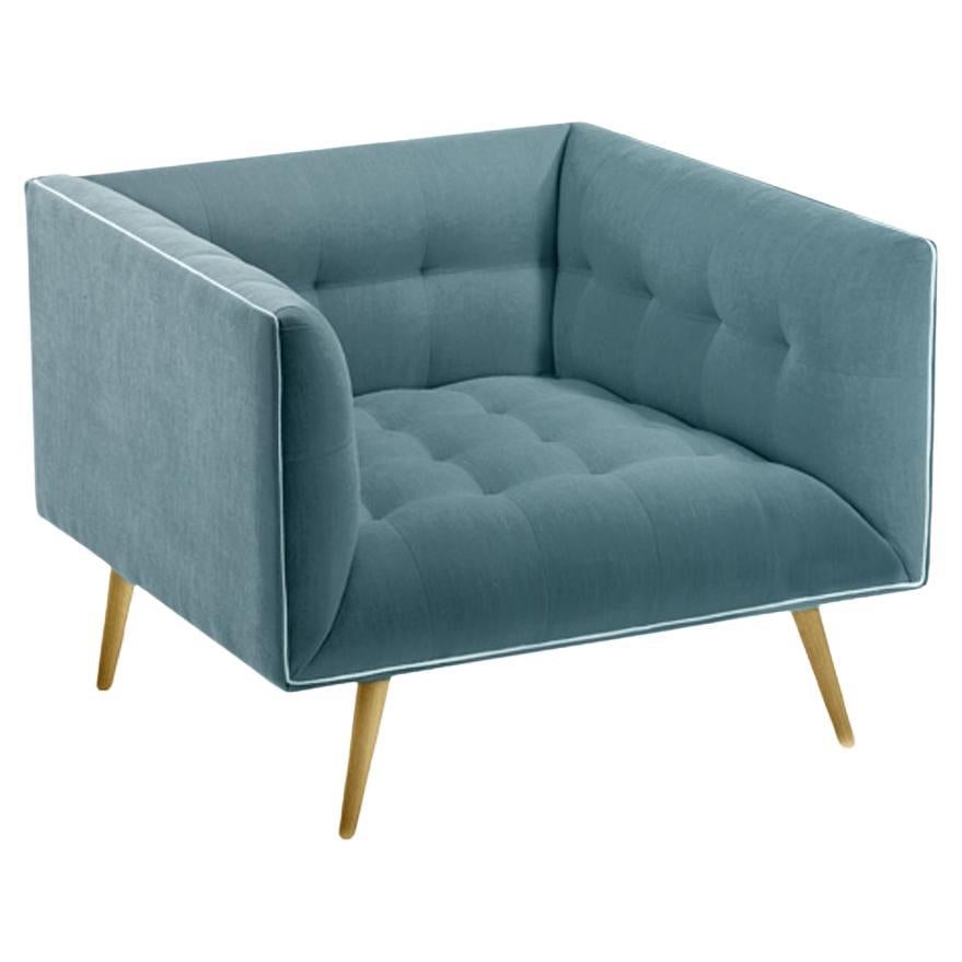 Fauteuil à poussière en chêne naturel et bleu foncé Paris