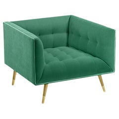Dust-Sessel aus Eiche Natur, poliertem Messing und Pariser Grün