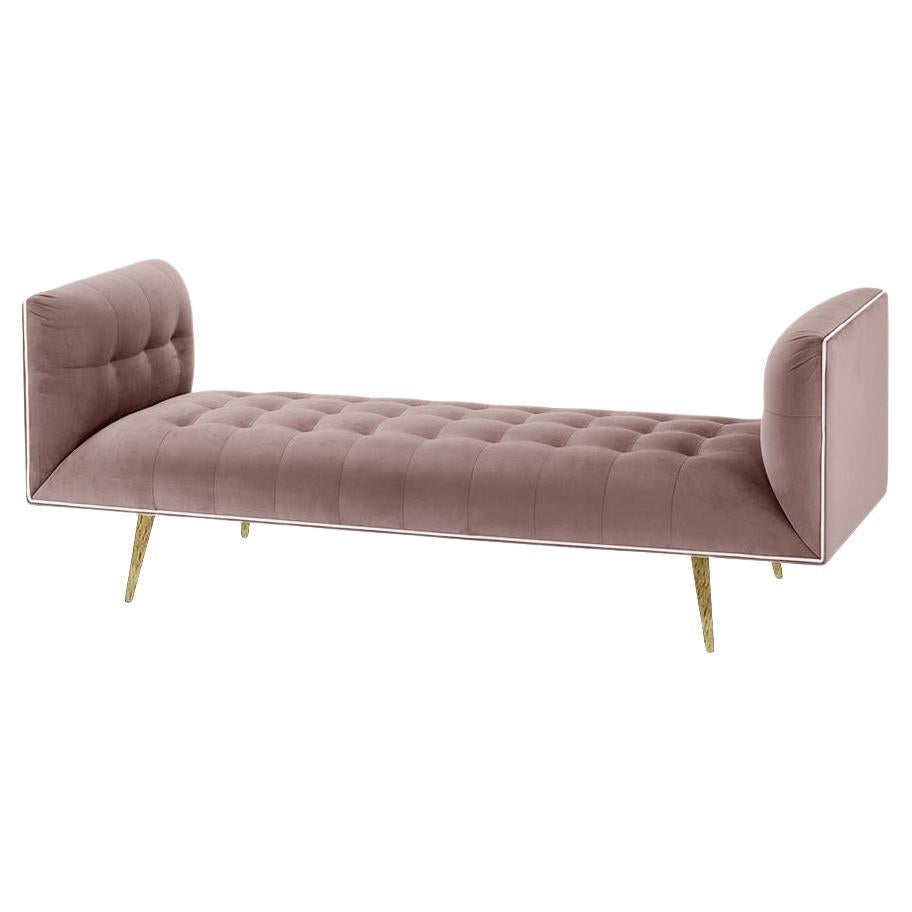 Banc à poussière, grand modèle en chêne naturel, laiton poli et lotus de Barcelone en vente