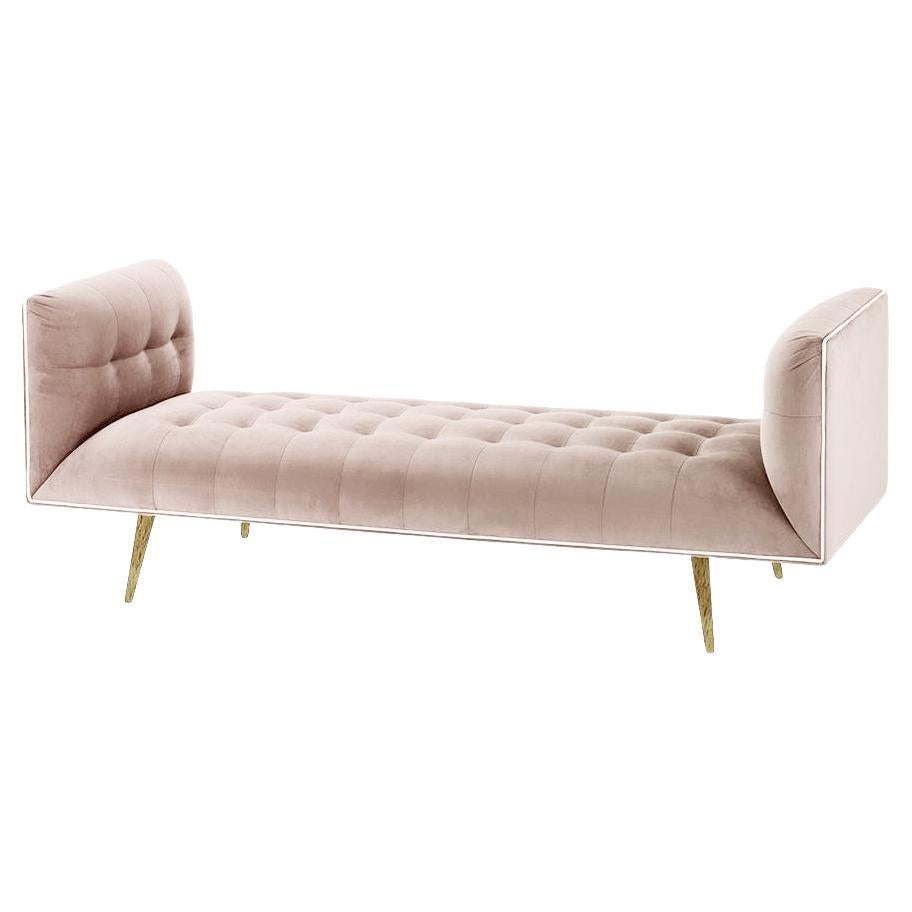 Banc à poussière, grand modèle en chêne naturel, laiton poli et fleur de Vigo