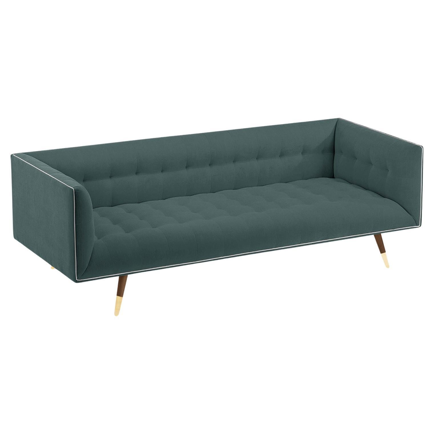 Teal Leather and Light Antique Brass Sofa For Sale at 1stDibs teal