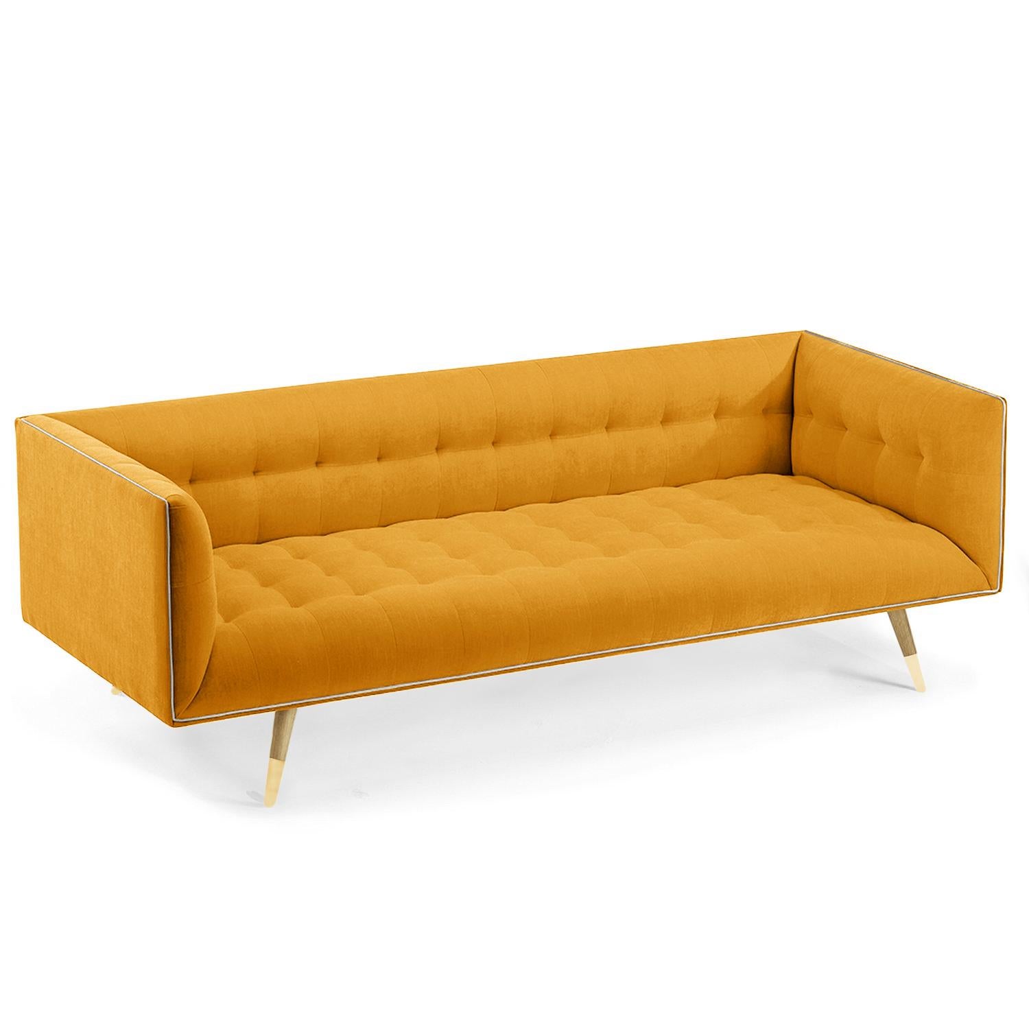Hand-Crafted Dust Sofa, Small with Natural Light Oak - Polished Brass For Sale