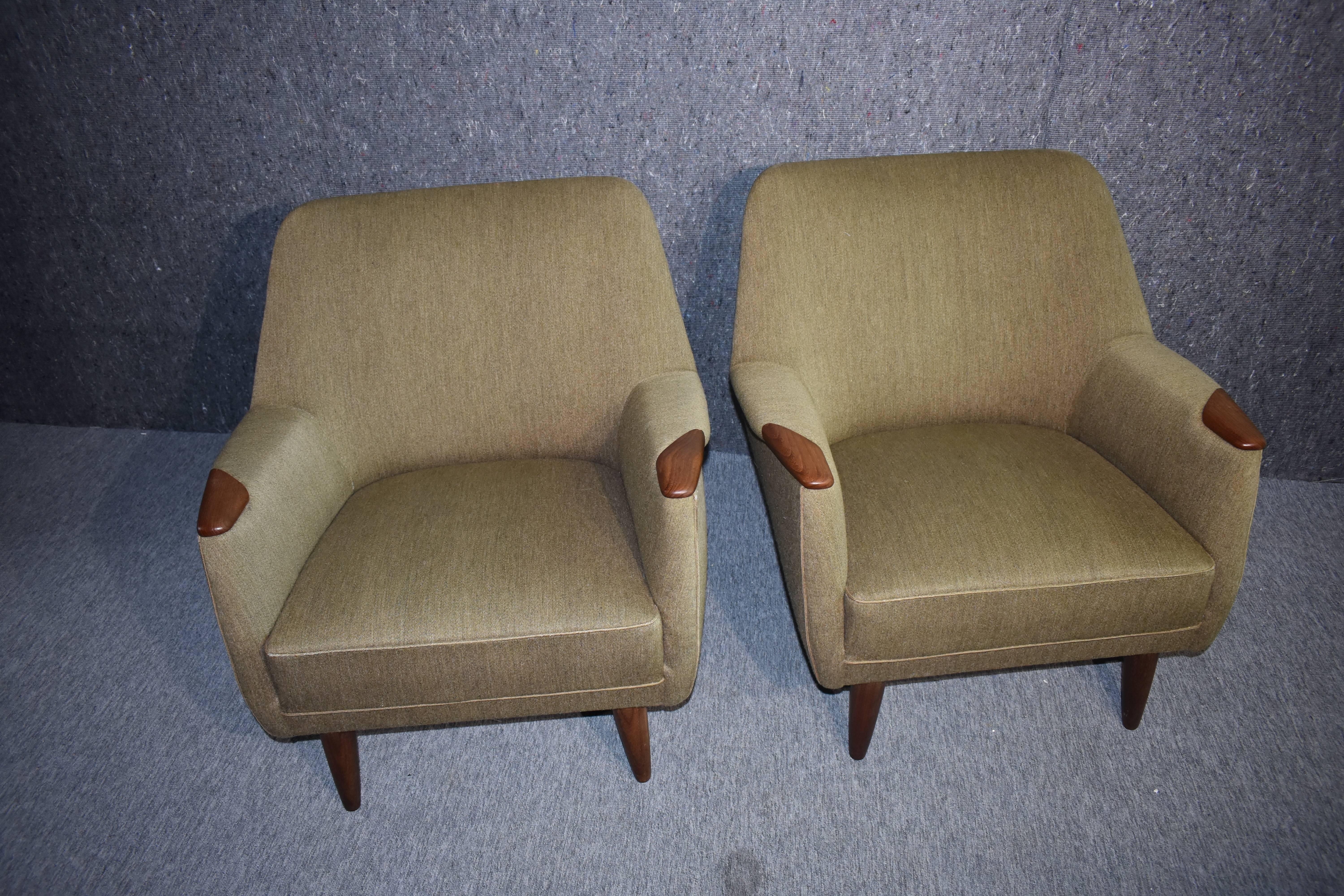 Dusted Green Lounge Chairs, Danish Mid-Century Modern, 1960s For Sale 1