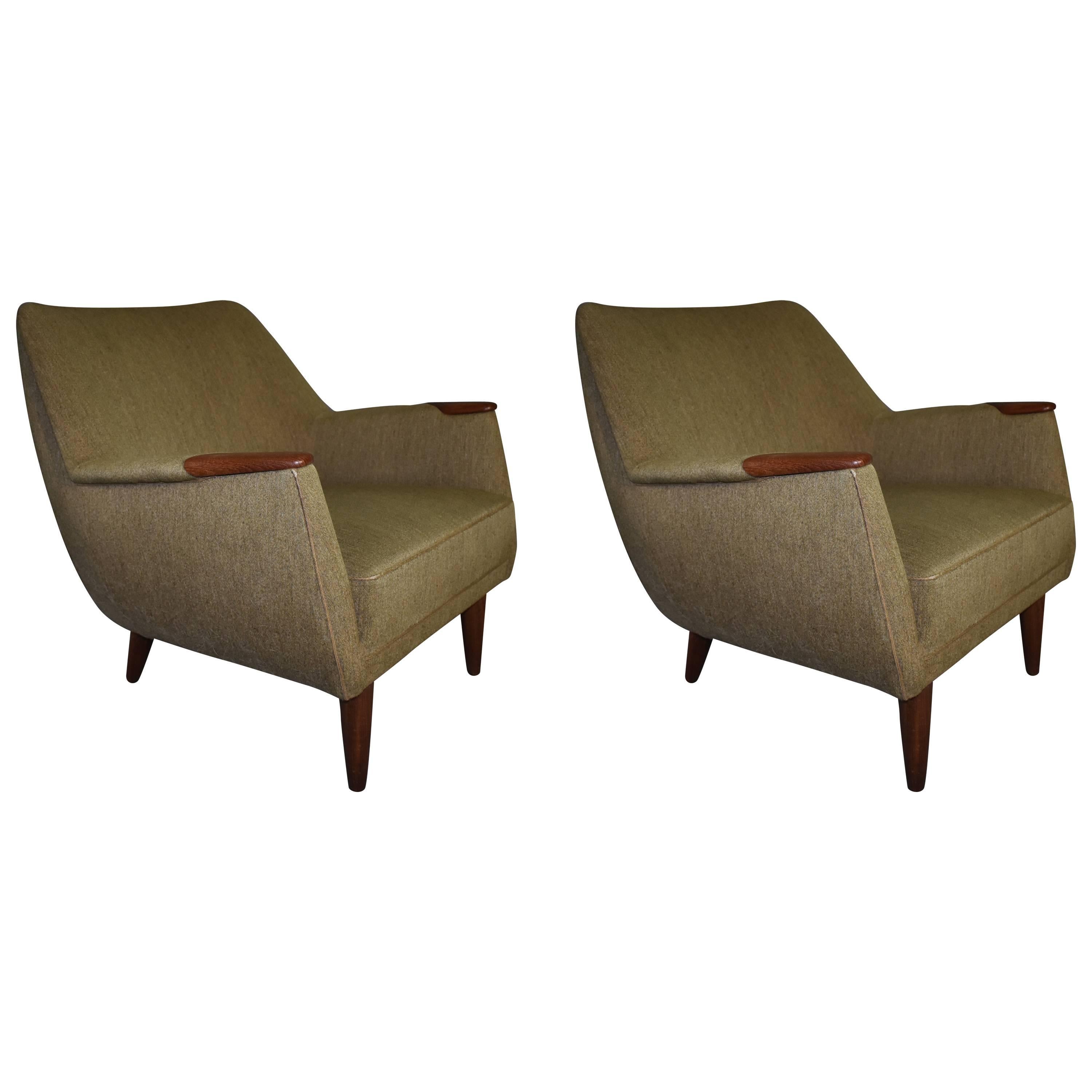 Dusted Green Lounge Chairs, Danish Mid-Century Modern, 1960s For Sale