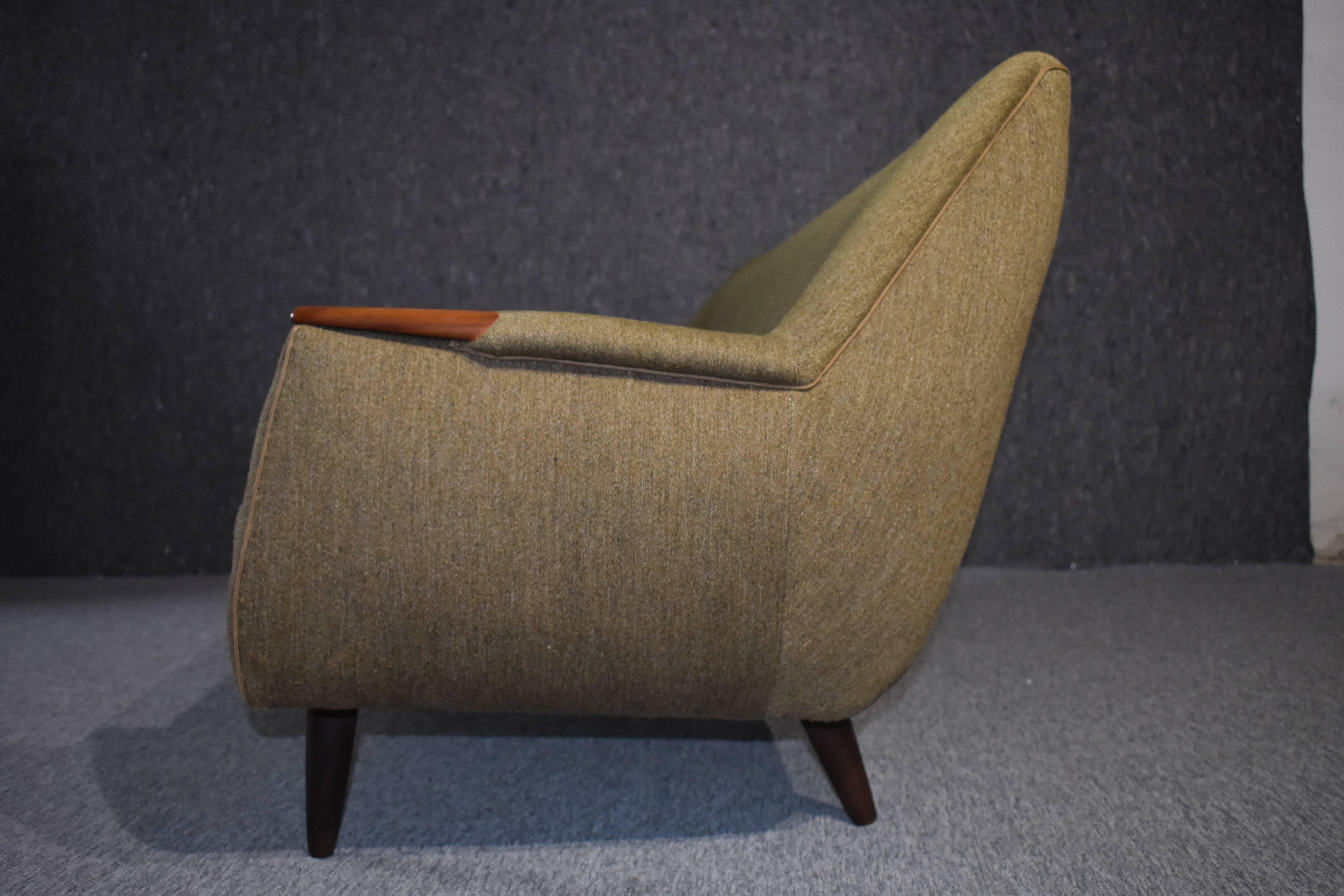 Danish Dusted Green Mid-Century Modern Sofa, Wool and Teak, 1960s For Sale