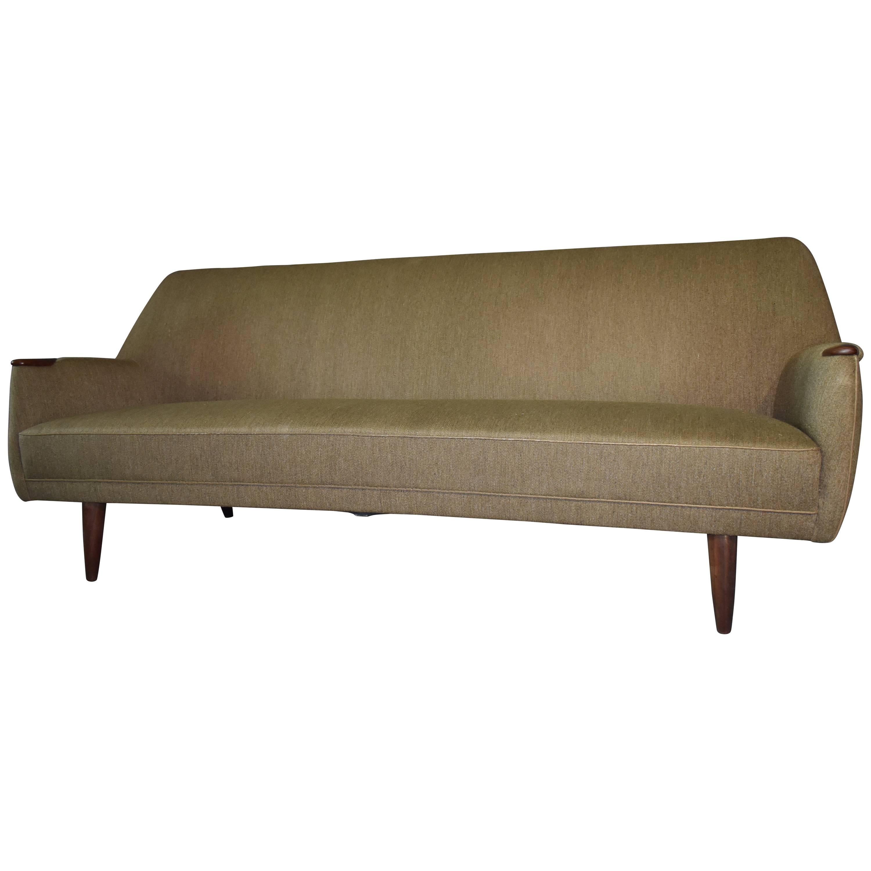 Dusted Green Mid-Century Modern Sofa, Wool and Teak, 1960s For Sale