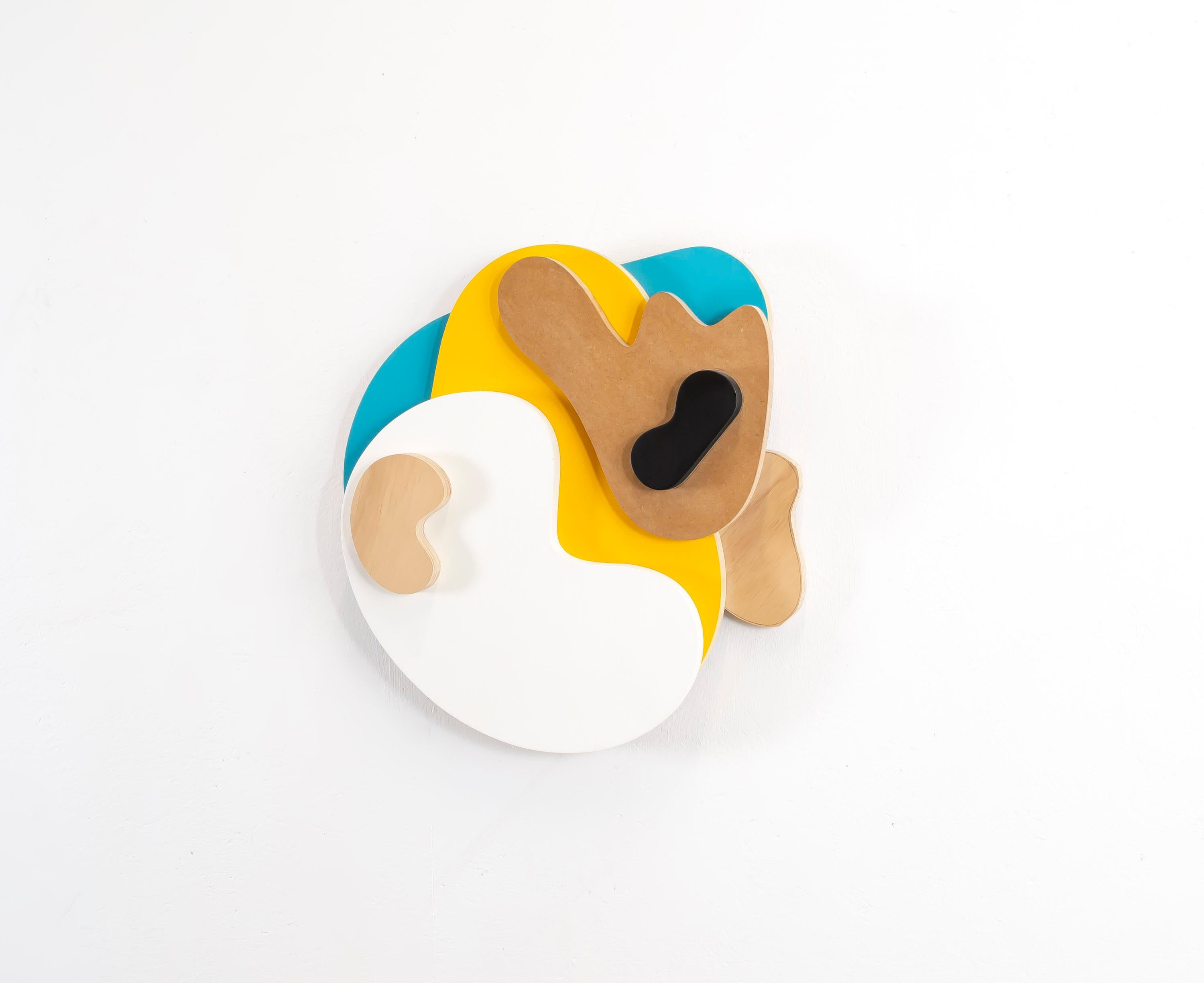 «A happy little accident» wall relief comprised of coloured, odd rounded shapes  - Contemporary Mixed Media Art by Dustin Cook