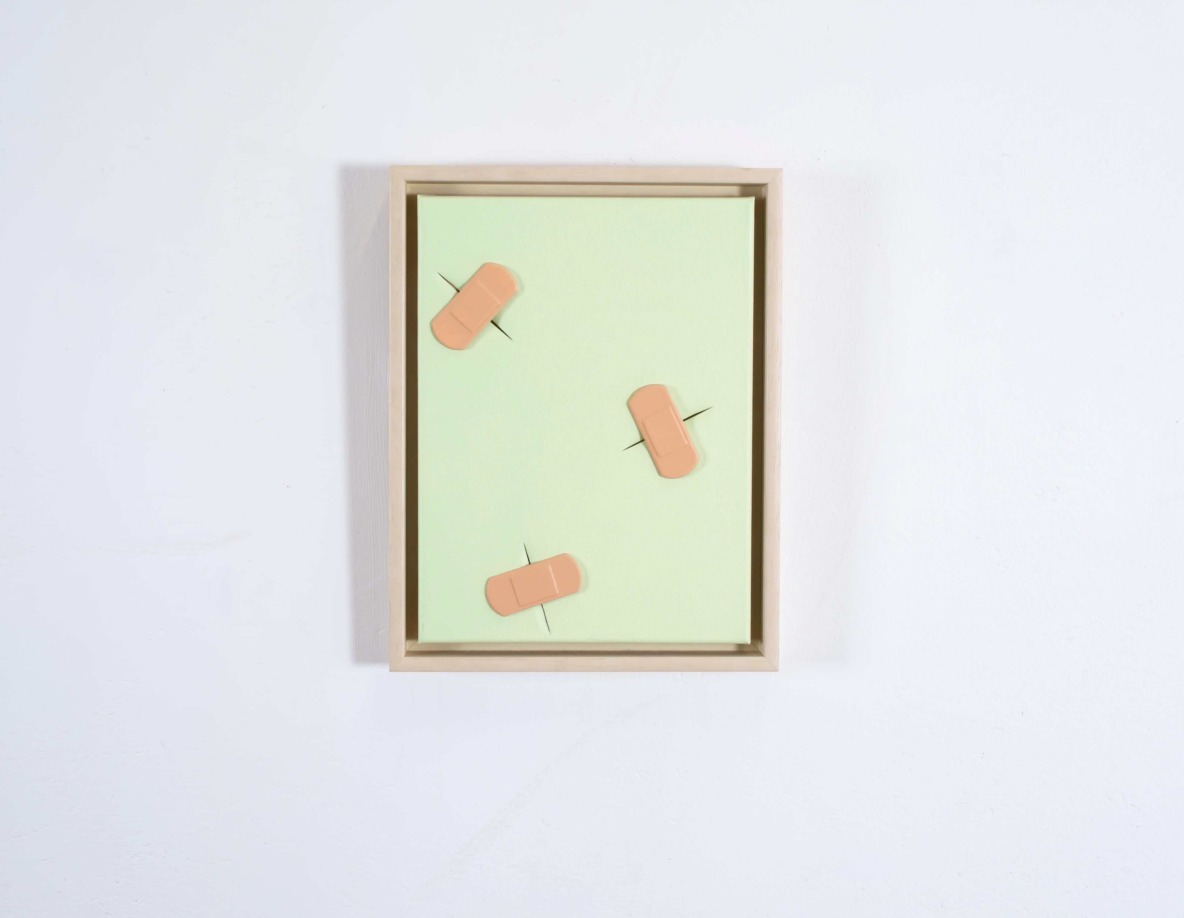 Boo-boos (von Lucio) Tealgrün geschnittene Leinwand mit gegossenen Kunststoffbändern bedeckt (Zeitgenössisch), Mixed Media Art, von Dustin Cook