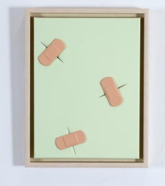 «Boo-boos (by Lucio)» teal green cut canvas covered with cast plastic band-aids