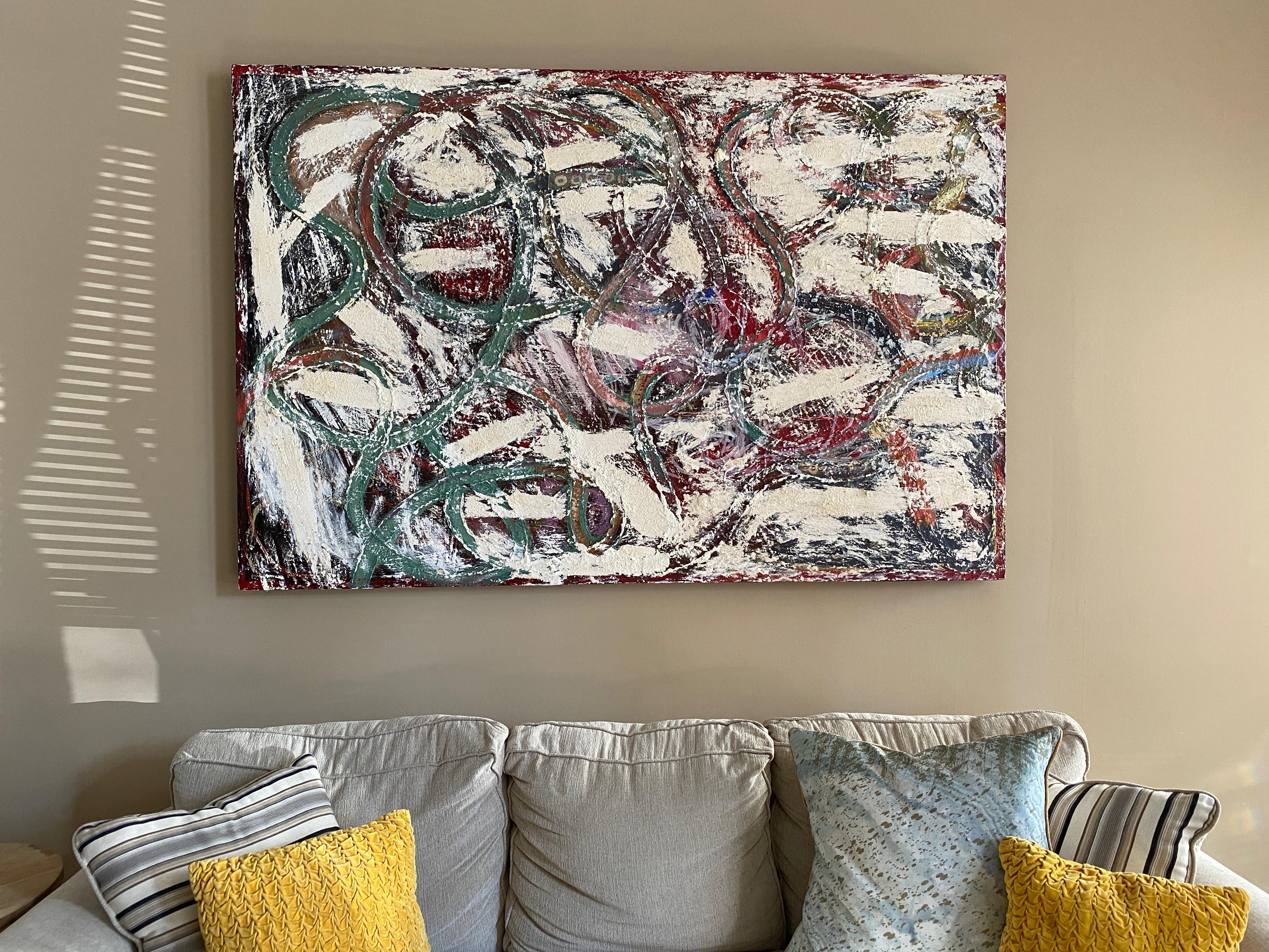 An Afternoon In June - Abstract expressionist oil painting on panel - Gray Abstract Painting by Dustin Hedrick