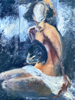 TACITURN EYES - Peinture à l'huile abstraite figurative sur panneau de bois