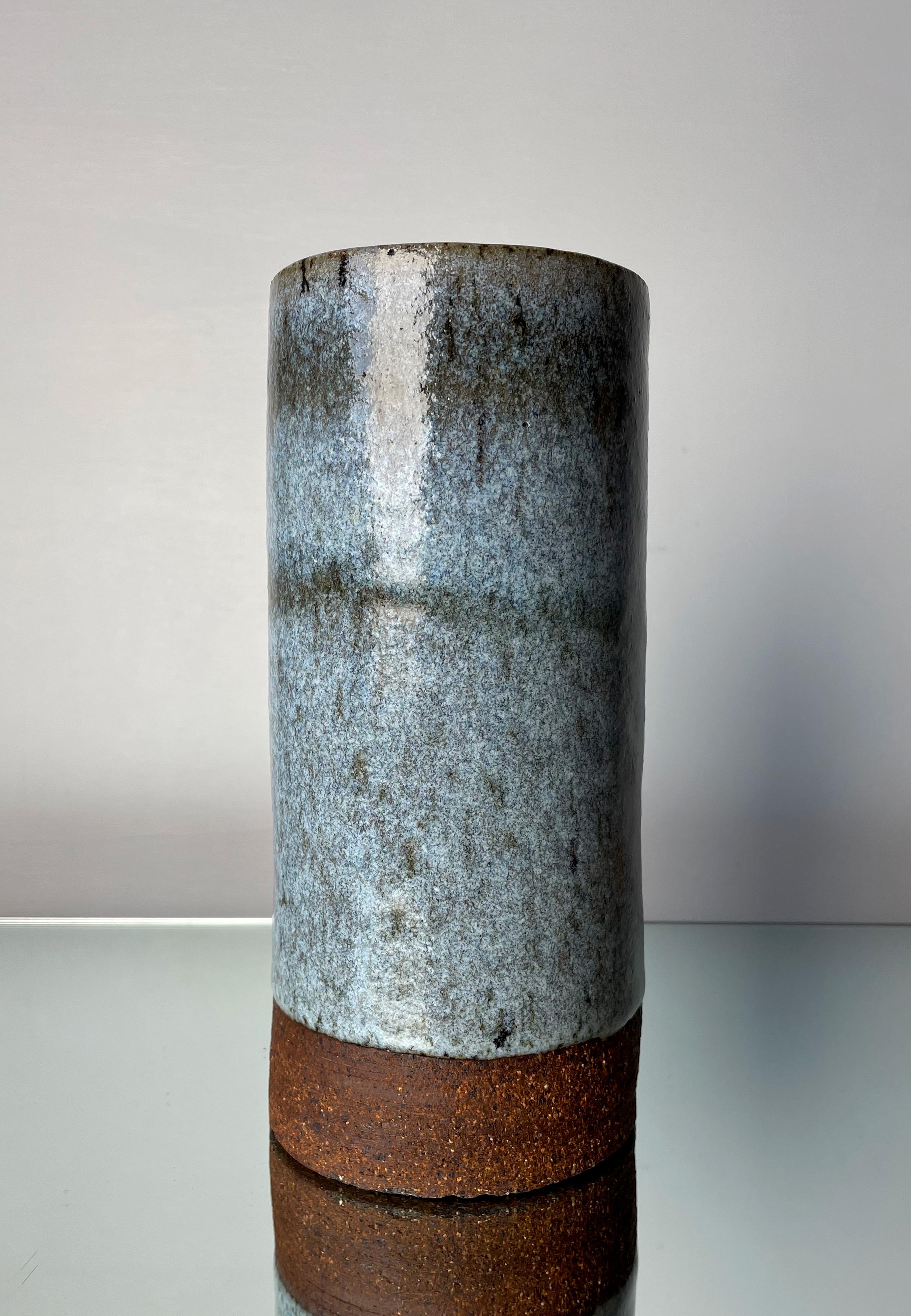 Mid-Century Modern Dusty Blue and Black Speckled Danish Modern Stoneware Vase, 1960s