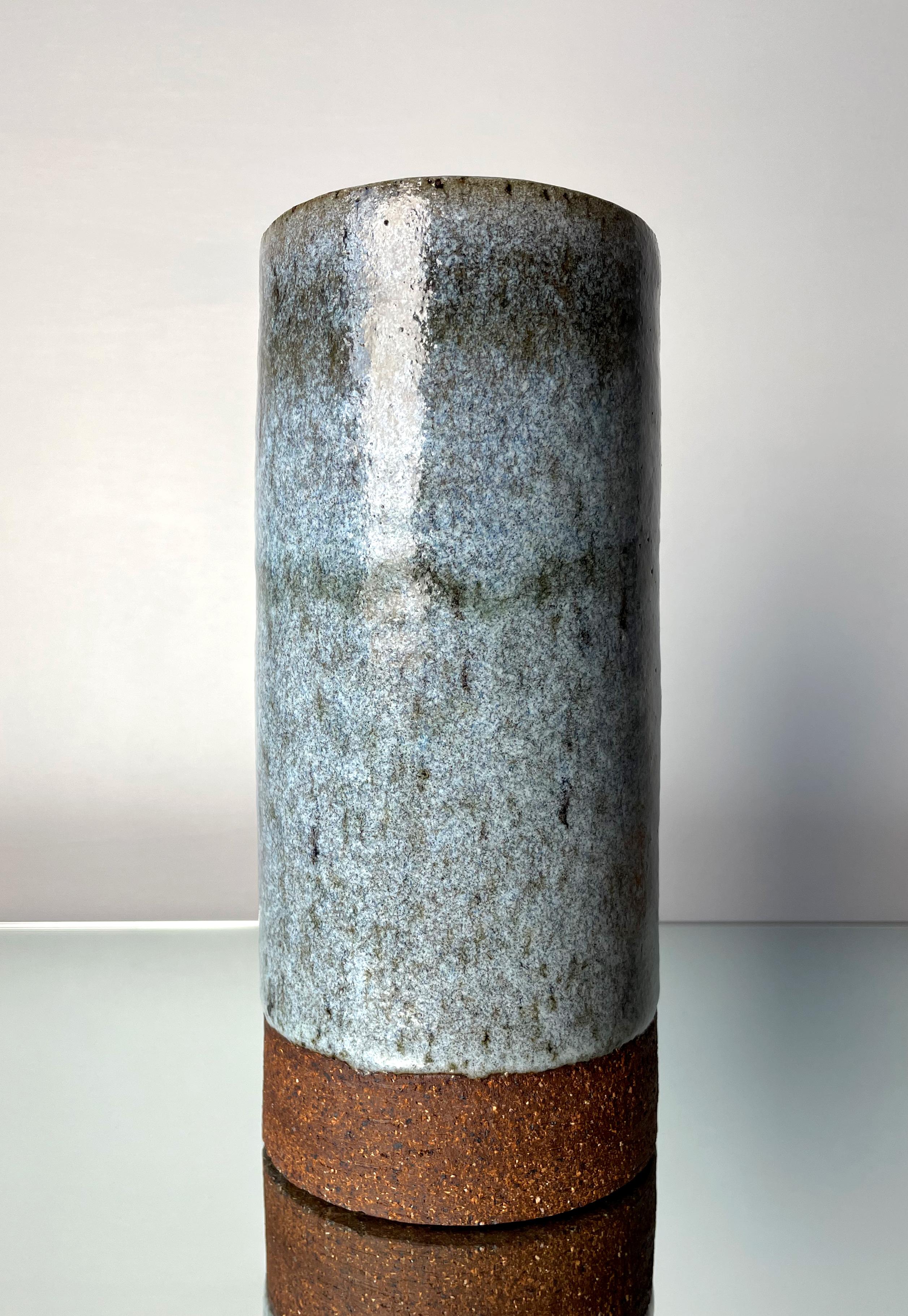 European Dusty Blue and Black Speckled Danish Modern Stoneware Vase, 1960s