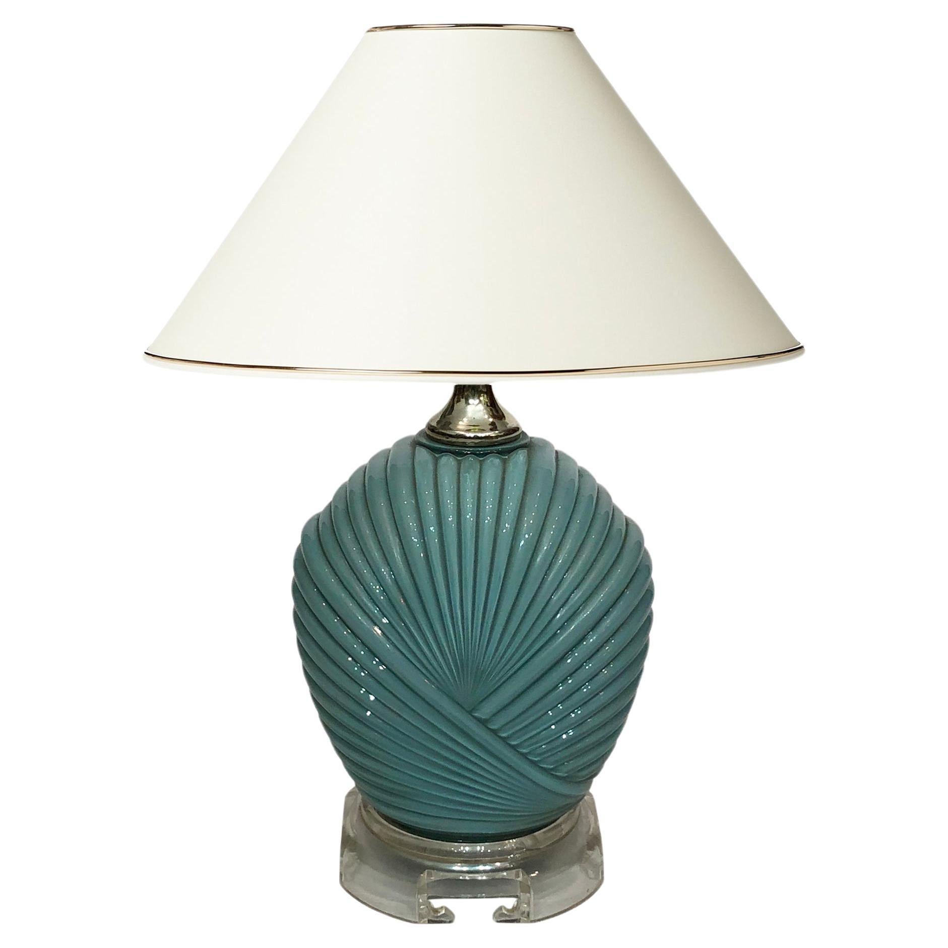 Dusty Blue Candy Table Lamp Turquoise 1970s Hollywood Regency Midcentury Vintage For Sale
