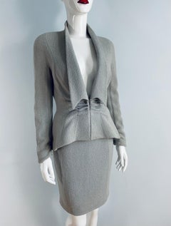 Dusty Blue Deep V-Neck Thierry Mugler Skirt Suit