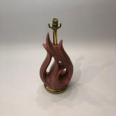 Dusty Pink Fire Ceramic Brass Table Lamp 1970s Vintage Mid Century Modern
